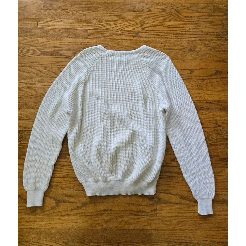 Vtg 90s J Crew Outfitters Oarsman White Cotton Knit Fisherman Sweater Large